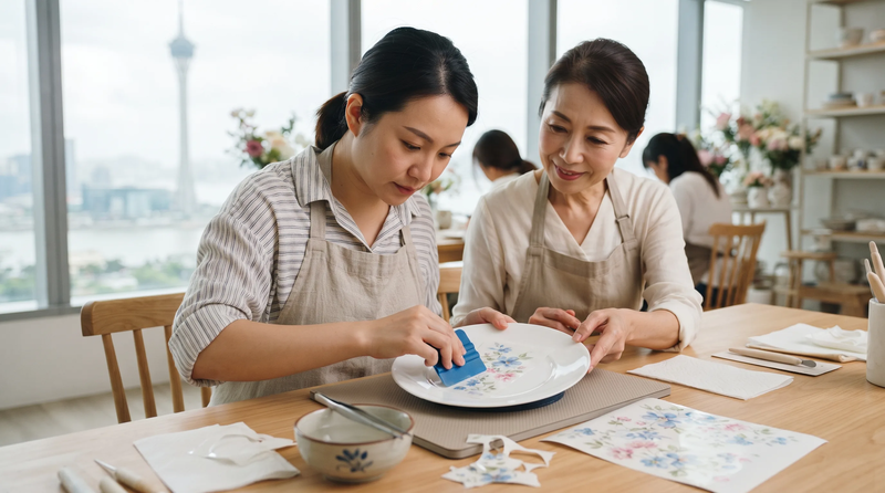 在樂陶,新手可從體驗課開始,以轉寫紙完成第一件 Porcelarts 作品。